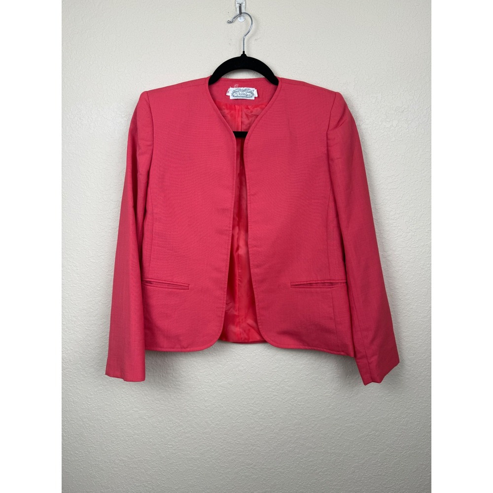 Vtg The Village Coral Collarless Blazer Lady Jacket Minimalist Career Sz 6